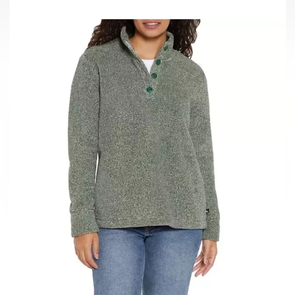 Eddie Bauer Jade Green Velvety Textured Fleece Pullover Sweater XL